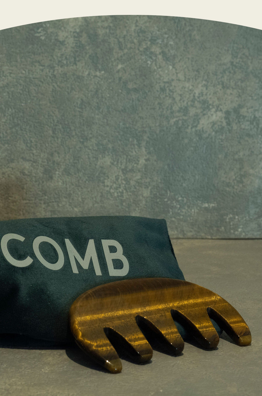 Scalp Comb - Tiger's Eye Stone w. Velvet Pouch